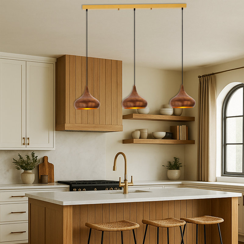 Adjustable Height 3 Lights Teardrop Kitchen Island Pendant, Vintage