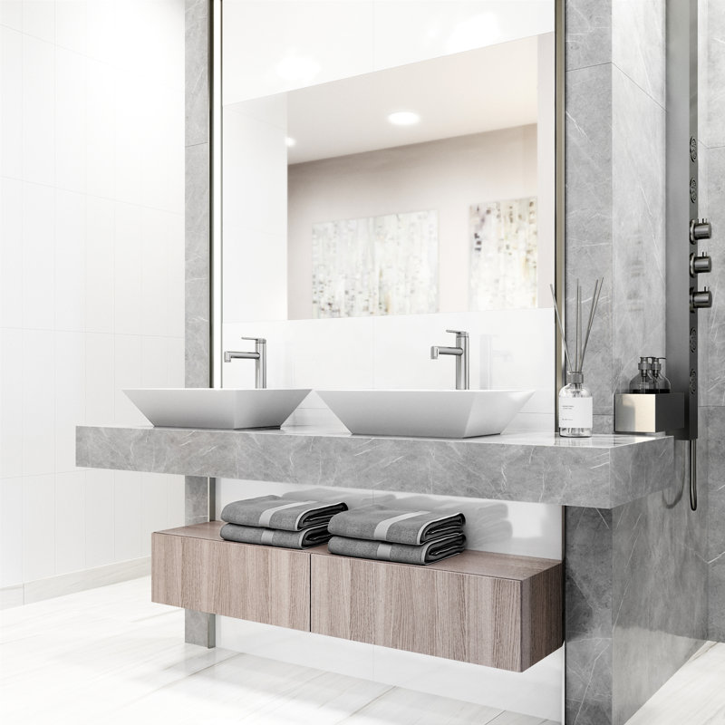 Vinca 18" L x 14" W x 5" H Rectangular White Matte Stone Vessel Bathroom Sink with 11" H Faucet