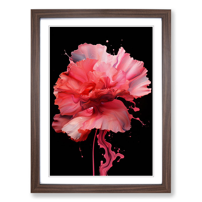 Carnation Flower Abstract No.3 - Single Picture Frame Print on Wood, Walnut Framed, 64cm H x 46cm W x 2cm D