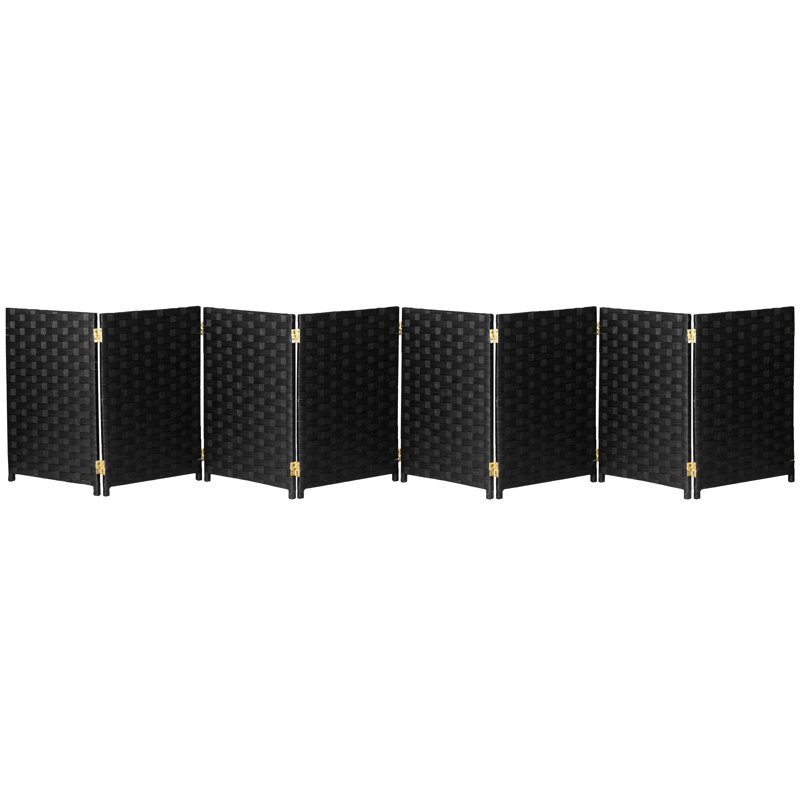 2 Ft Black Woven Fiber 8 Panel Folding Screen