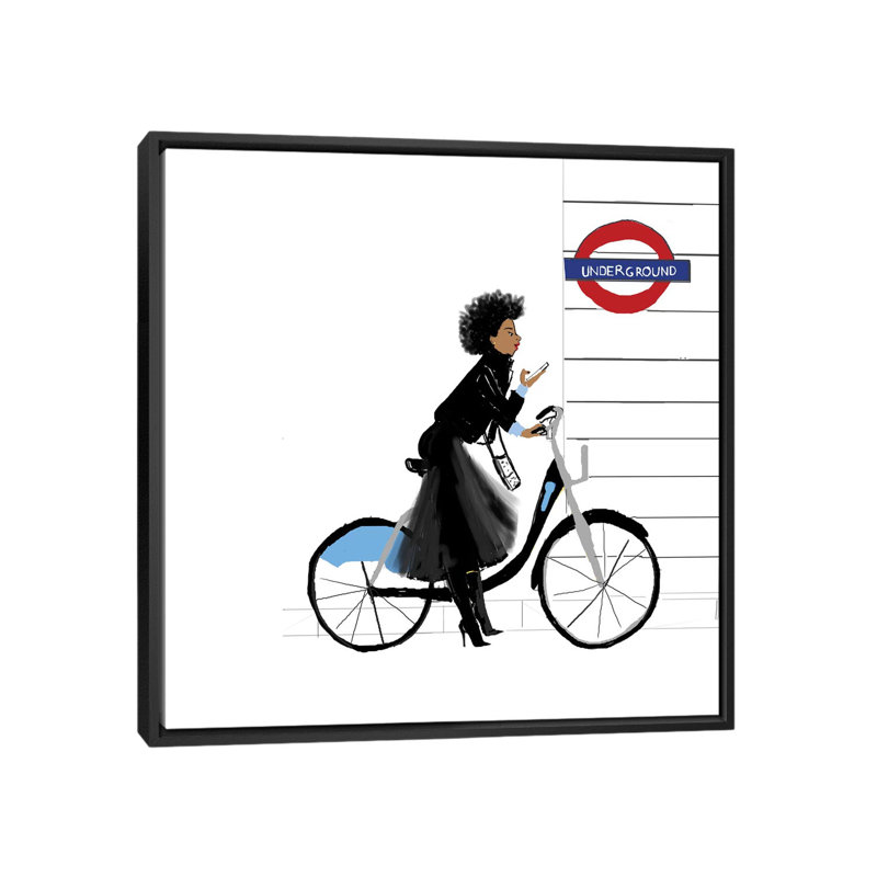 Bike Girl 1 Piece Wall Art on Canvas, 93.98 cm H x 93.98 cm W, Black Framed