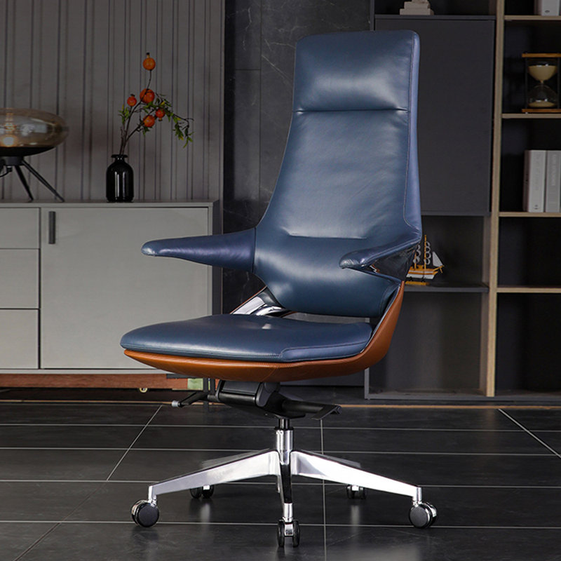 Silver Hight adjustable Faux Leather + Aluminium Alloy Office Chair, Blue
