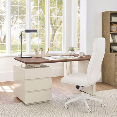 71'' Writing Table with Storage,  Large Rectangular Executive Desk with 3 Drawers and Walnut Faux Marble Tabletop, Home Office Desk for Study, Computer and Read