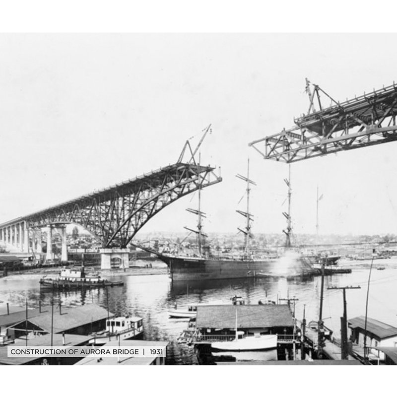 Construction of the Aurora Bridge, Historic Seattle - reproduction de photo sur toile tendue, H 20 po x l 24 po x P 1,5 po