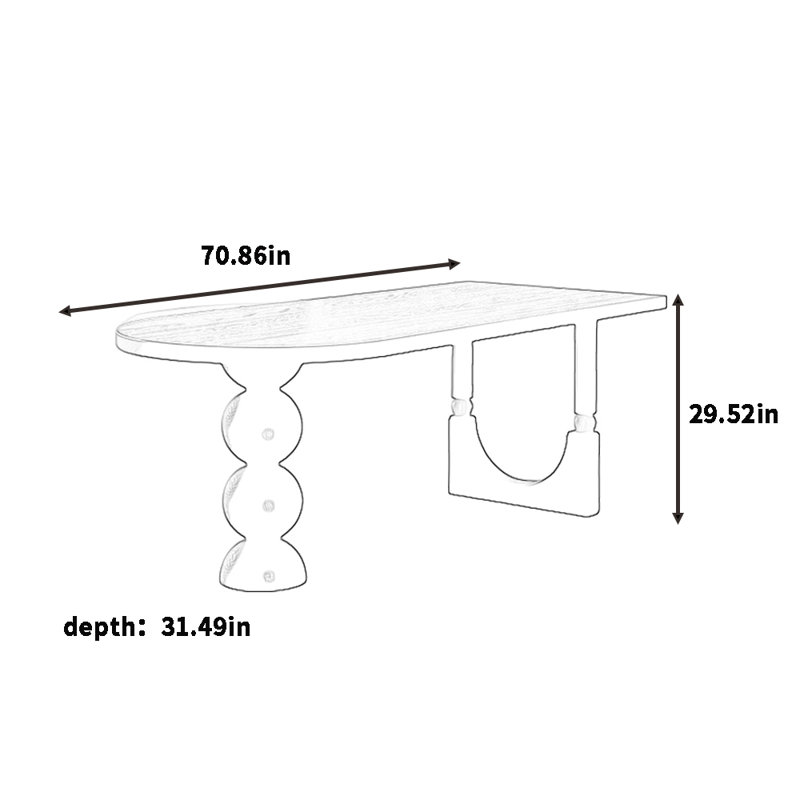 Retro solid wood dining table - sturdy table legs, 29.52"H x 70.86"L x 31.49"W