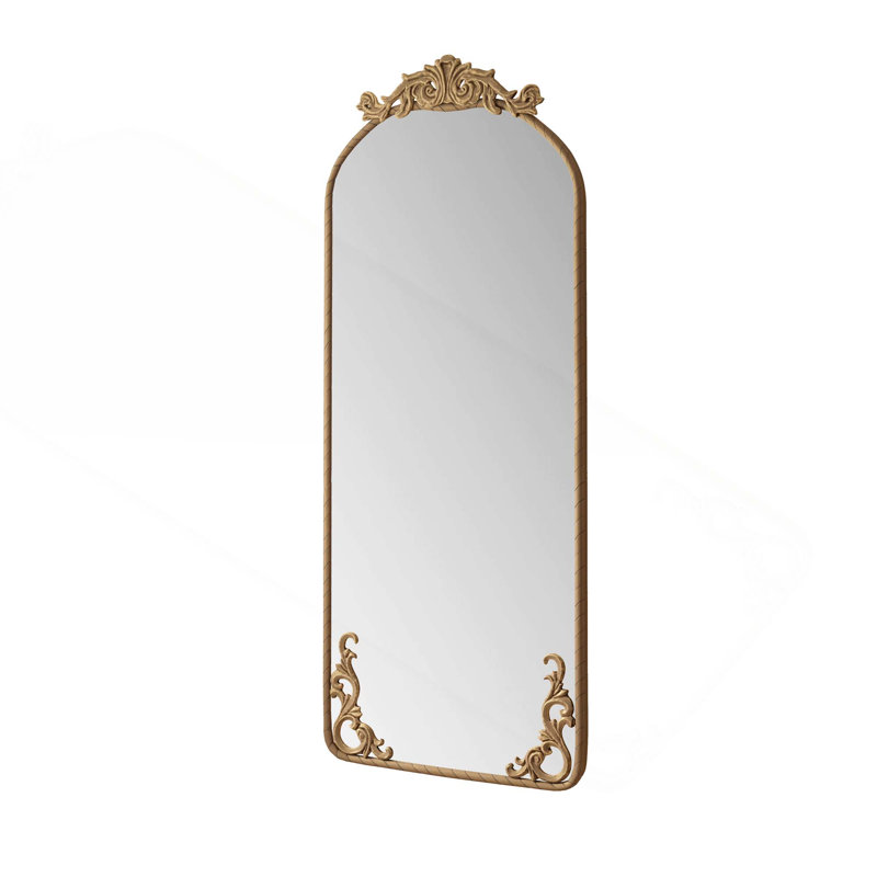Arched Full Body Hanging Mirror With Vintage Carved Appliques, HD Tempered Glass, MDF Backboard And Durable Metal Frame For Home Decoration