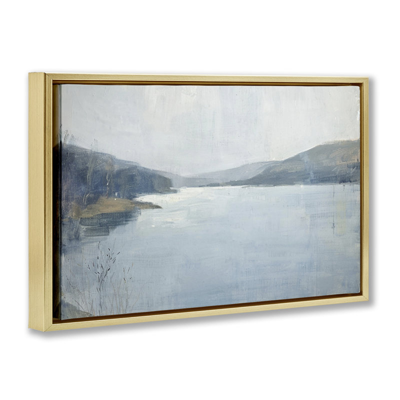  Toile flottante encadrée «Faded Distant Mountains» par LSR Design Studio, H 17 po x l 25 po, Cadre flottant métallique doré
