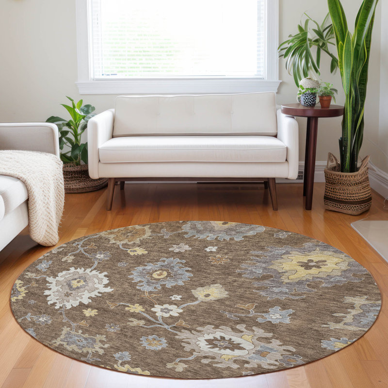 Premium Machine Washable Prisco Chocolate Rug, Round 8'