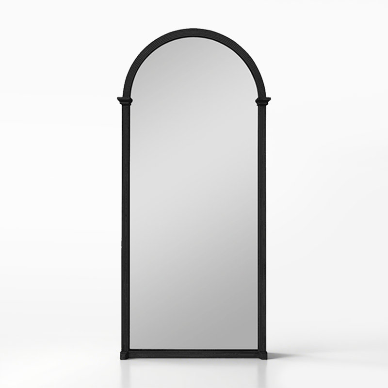 French-Style Minimalist Luxury Wall-Mounted Floor-Standing Arched Full-Length Mirror, 62.99" x 23.62", Black