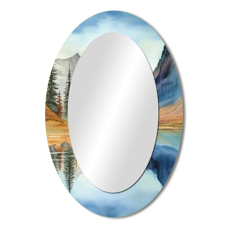 Calming Mountain Riverside I - Miroir mural ovale traditionnel, 36 po x 24 po