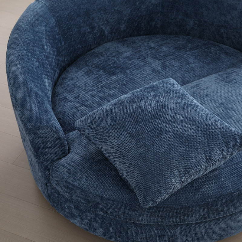 59.8" W Upholstered Oversized Slipcovered Accent Barrel Lounge Chair With Crescent Storage Ottoman, Blue Chenille