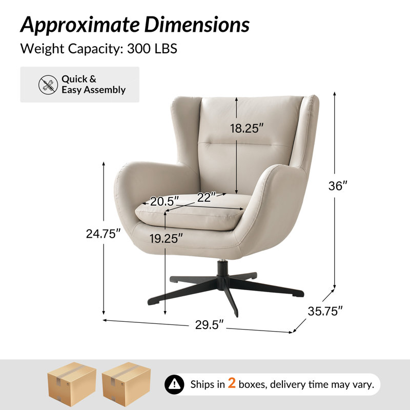 Arcana Modern Faux Leather Swivel Wingback Chair, Ivory