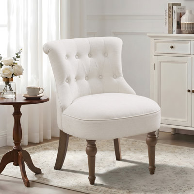 Chenille Upholstered Button Tufted Wingback Side Chair