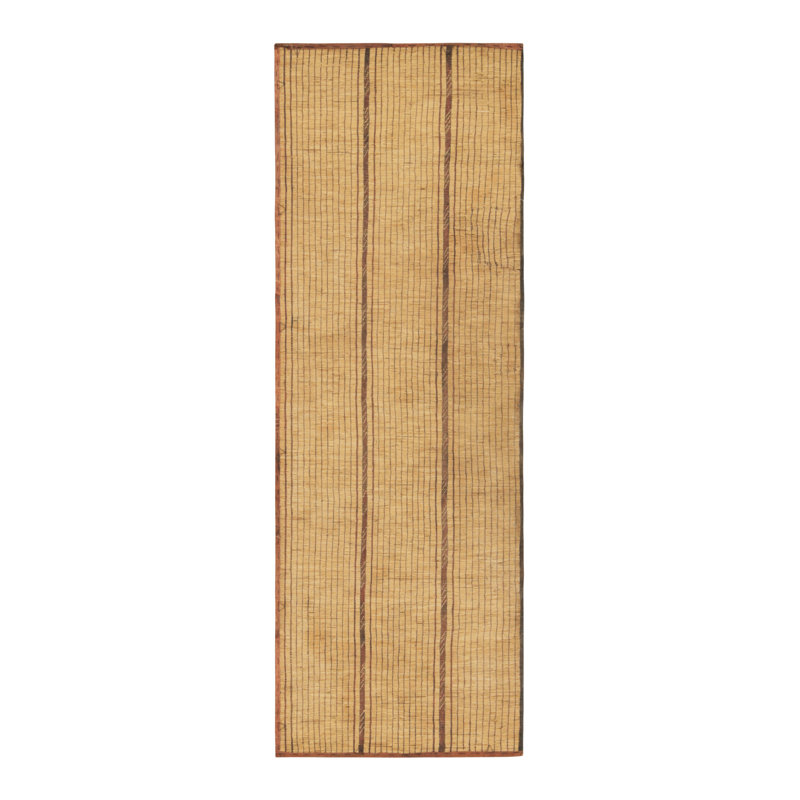 Vintage Tuareg Mat Runner, Stripes In Warm Gold And Brown Tones - Rug & Kilim