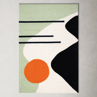 Felipe Green Black Hand-Tufted Wool Abstract Rug