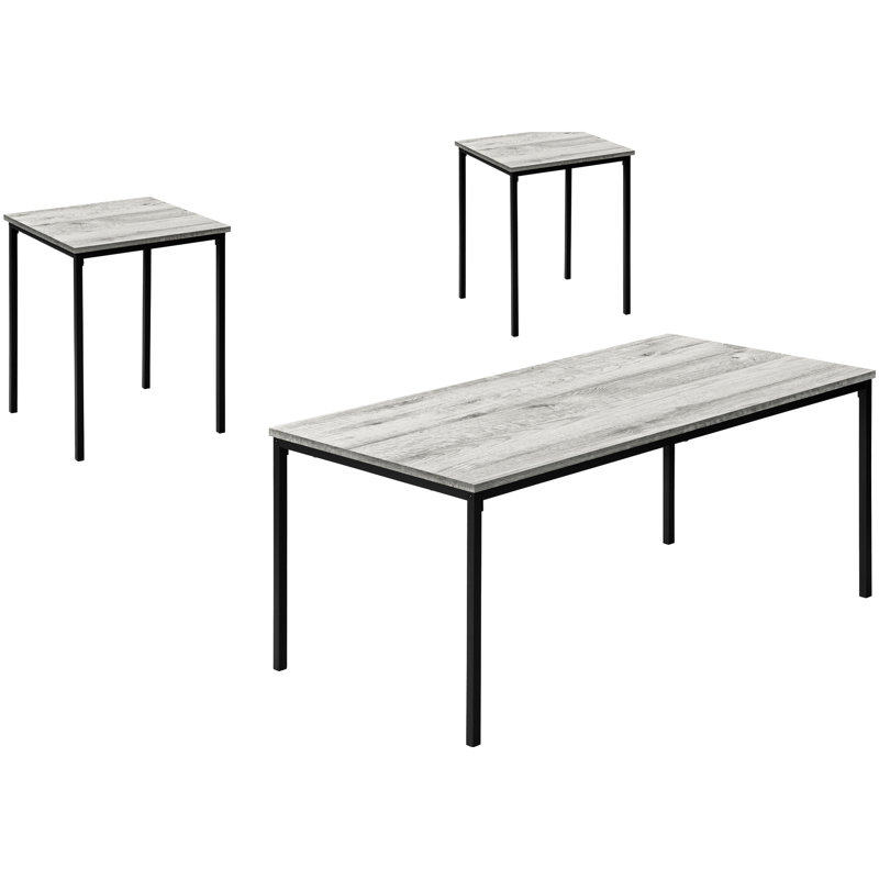 3 tables avec stratifié gris et structure en métal noir robuste