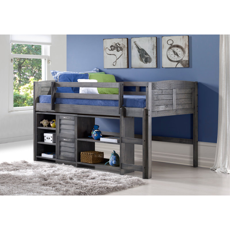 Karson Twin Solid Wood Platform Loft Bed with Bookcase by Harriet Bee