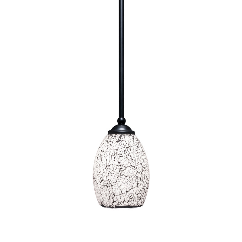 Mini-luminaire suspendu Zilo avec verre fusion, H 8 po x l 5 po, Noir, Noir mat