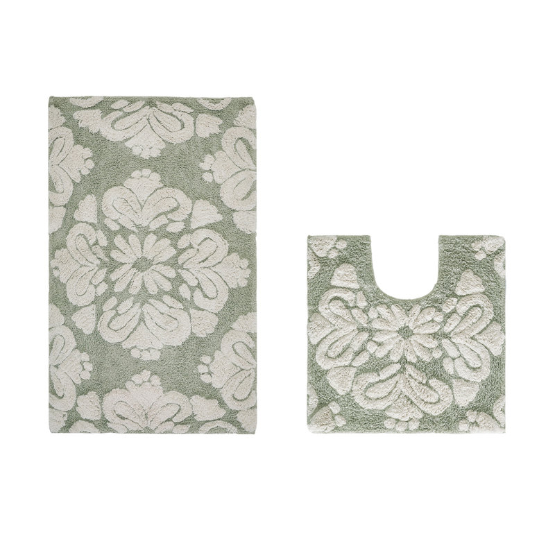 Danitra Premium 100% Cotton 1885 GSM 2-Piece Bath Rug Set, OEKO-TEX® Certified, Non-Slip Spray Latex Backing, Plush Tufted Bath Mat & Contour Rug for Toilet, Shower & Bathtub Areas, Super Absorbent, Machine Washable, Sage