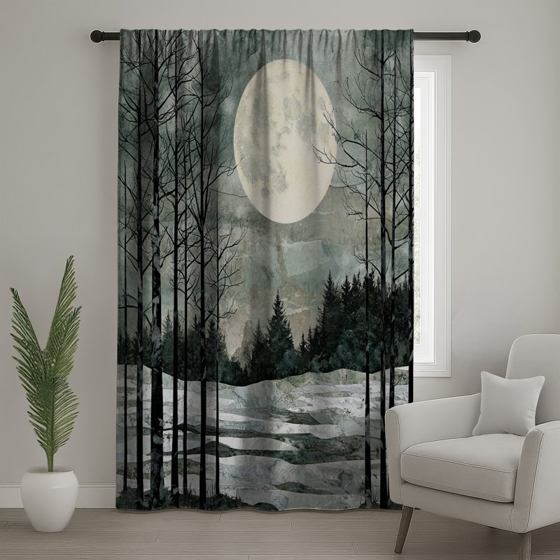 Full Moon Winter Landscape Window Curtains, Moon Sheer & Blockout Curtains - 1 Panel, 50" x 80" - 1 Panel, Blockout