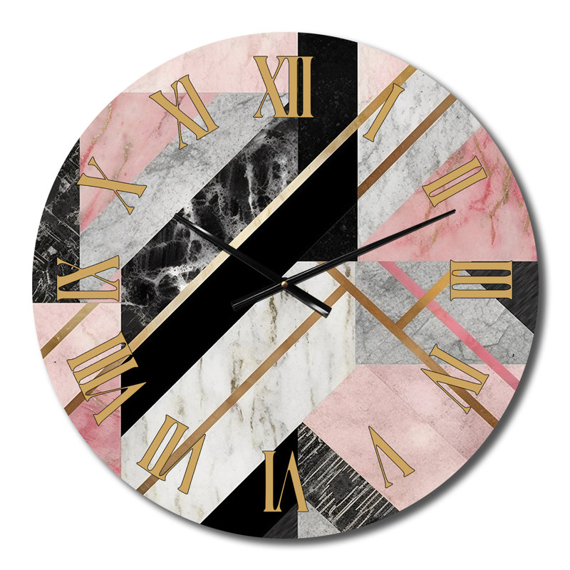 Horloge murale moderne en marbre et granit avec touches dorées, Petit