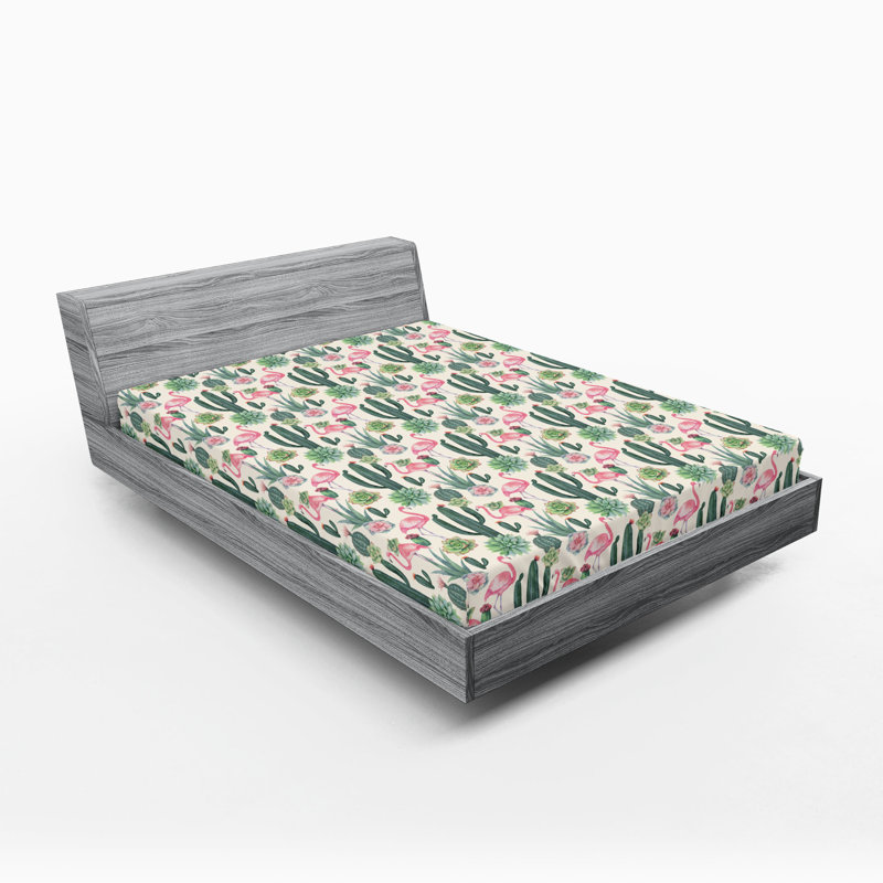 Drap-housse succulents Ambesonne Cactus Cactus Flamant rose ivoire vert réséda, Drap-housse grand