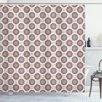 East Urban Home Peach Shower Curtain Abstract Soft Circles Coral Black White