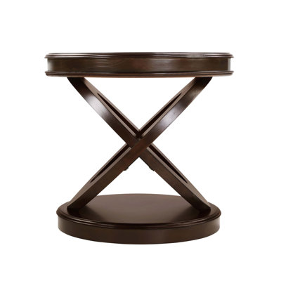 Retro Round Wooden End Table, Sofa Side Table With X-Shape Base For Family Dining Or Living Room