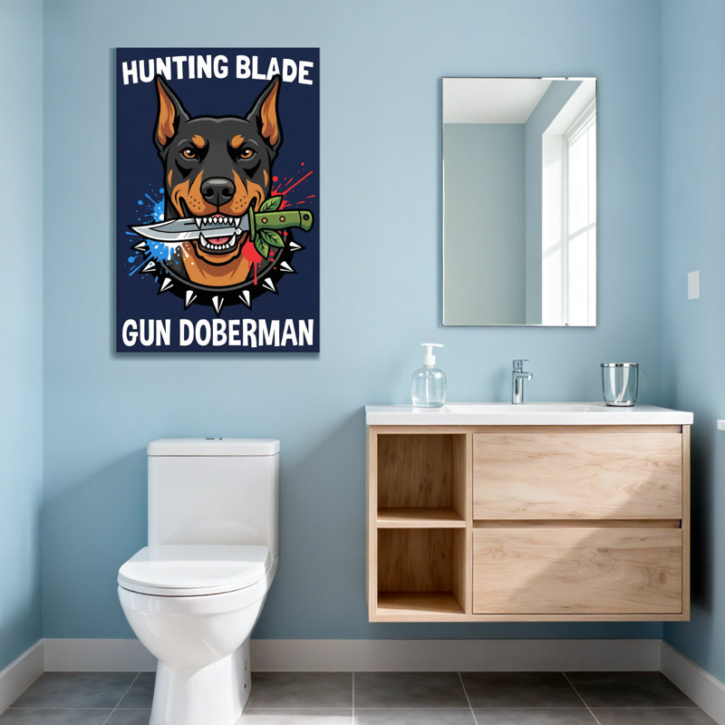 Animaux, chasse, lame, pistolet, doberman, couteau, art, H 18 po x l 12 po