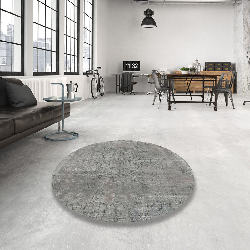 Tapis en laine brun clair / gris, Rond 7 pi