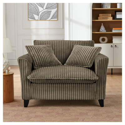 Chaise d'appoint touffetée en velours côtelé brun avec noyau en mousse