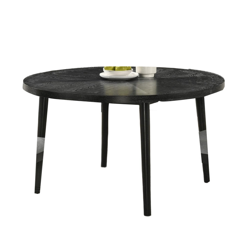 Table de salle à manger Sevy, bois d'hévéa noir, pieds fuselés, plateau rond de 54 po
