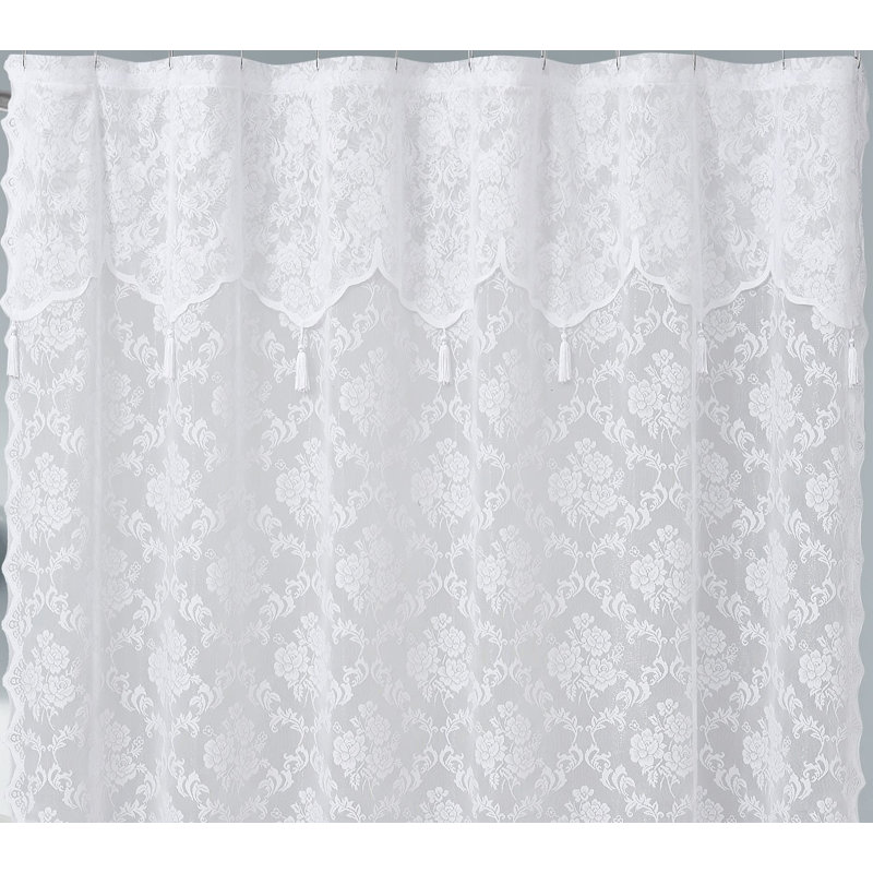 72" x 84" Extra Long Lace Shower Curtain with Valance, Country/Rustic Farmhouse Decor, White