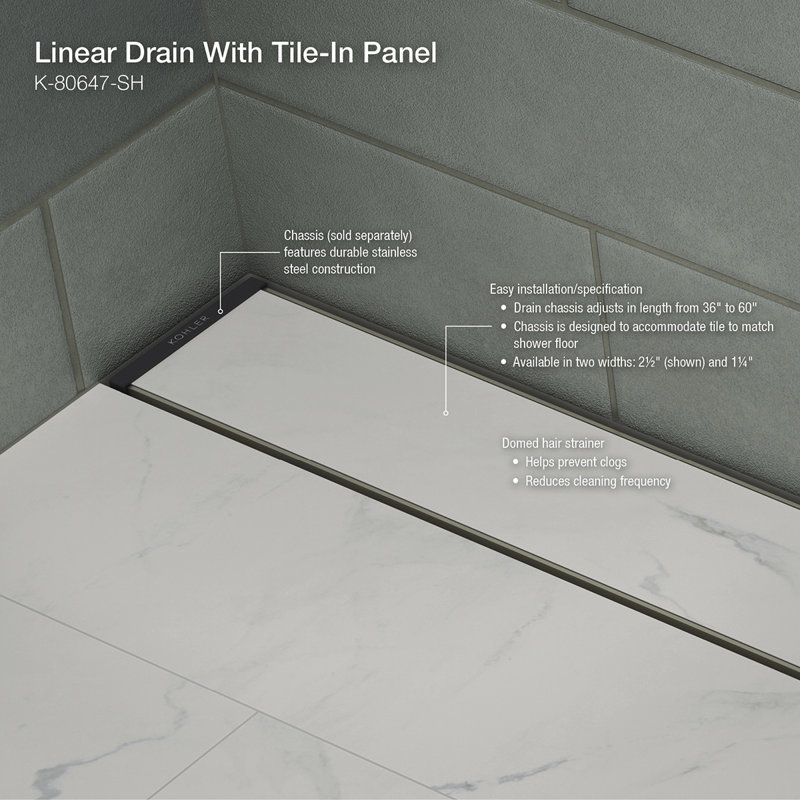 Linear Grid Shower Drain, Bright Silver