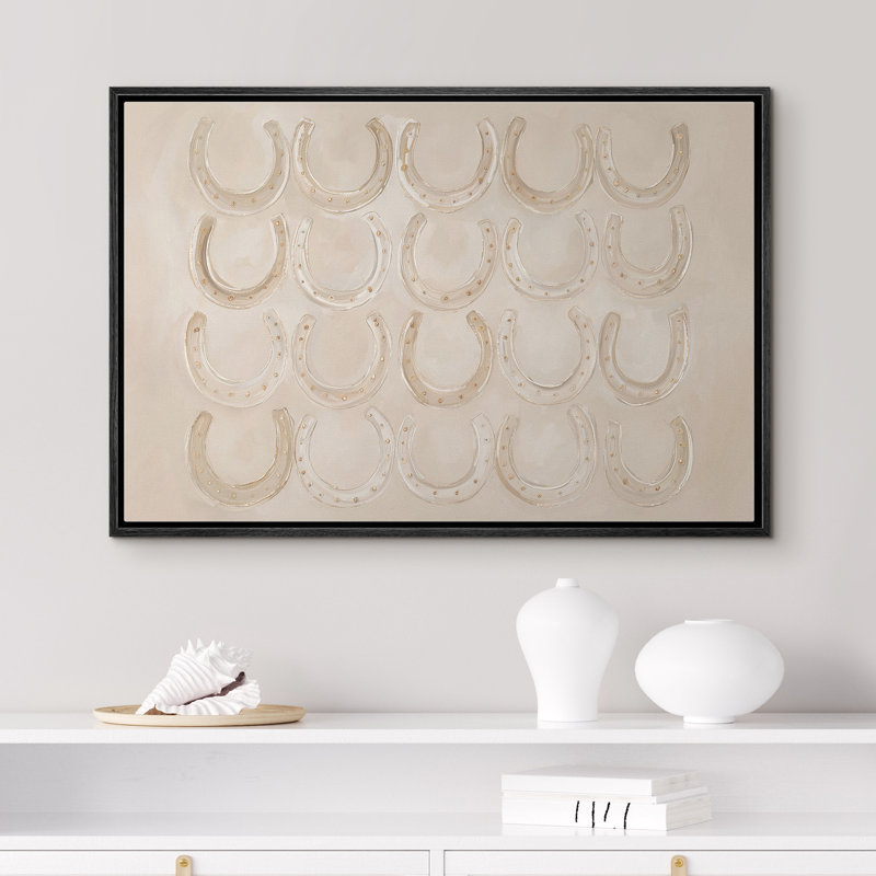 «Neutral Western Horseshoe Motif Luck Symbole», reproduction d'art sur toile encadrée, 24" H x 36" W x 1.5" D, Beige, Black