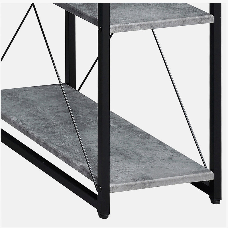 Bureau gris et noir avec tablettes ouvertes et huche, Gris/noir