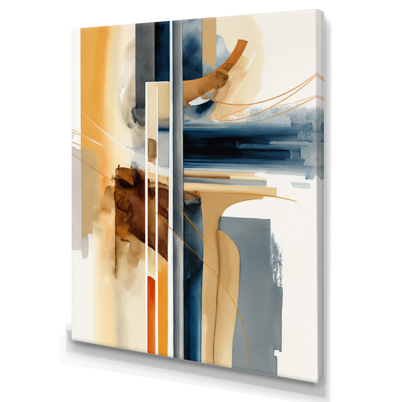 Art moderne sur toile moderne bleu et or abstrait II, L 12 po x H 20 po, Toile tendue