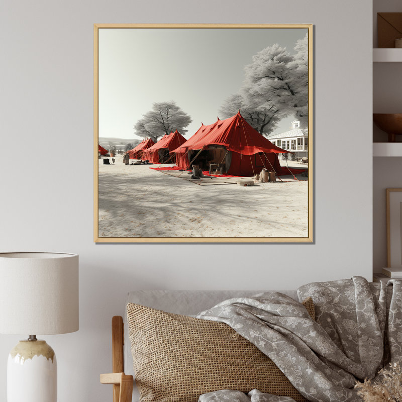 Monogramme rouge camping touareg dans le désert 1 - fruits, art mural, Cadre flottant brun, 36" H x 36" W