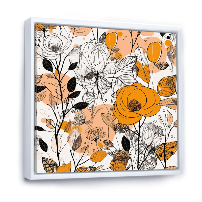 Illustration rétro de roses en terre cuite I - impression, Cadre flottant blanc, H 24 po x l 24 po x P 1 po