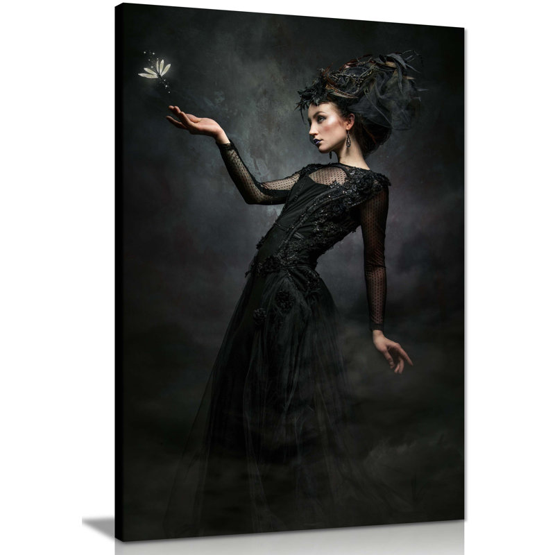 Black Gothic Dragonfly Princess Artistic - Wrapped Canvas Print, 31cm H x 20cm W
