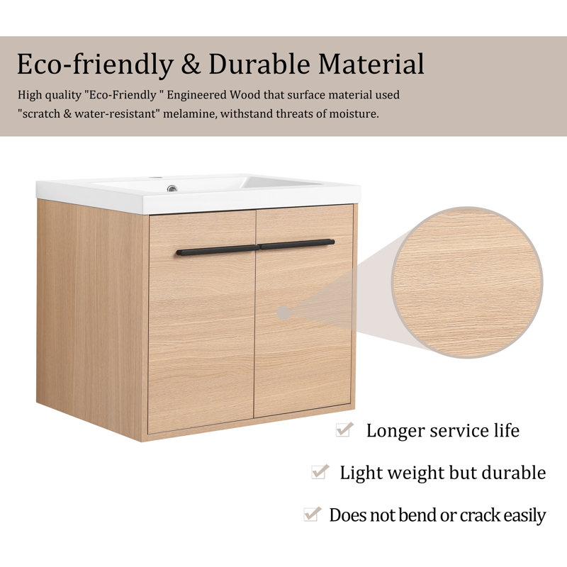 24.09'' Single Bathroom Vanity with Resin Top