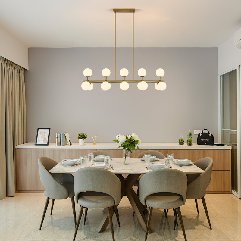 15-light Linear Kitchen Island Chandelier, Polished Brass