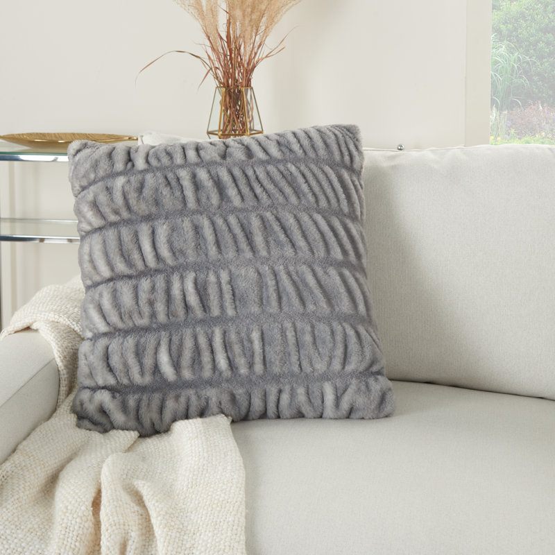 20" Blush Pink Faux Rabbit Fur Throw Pillow Set