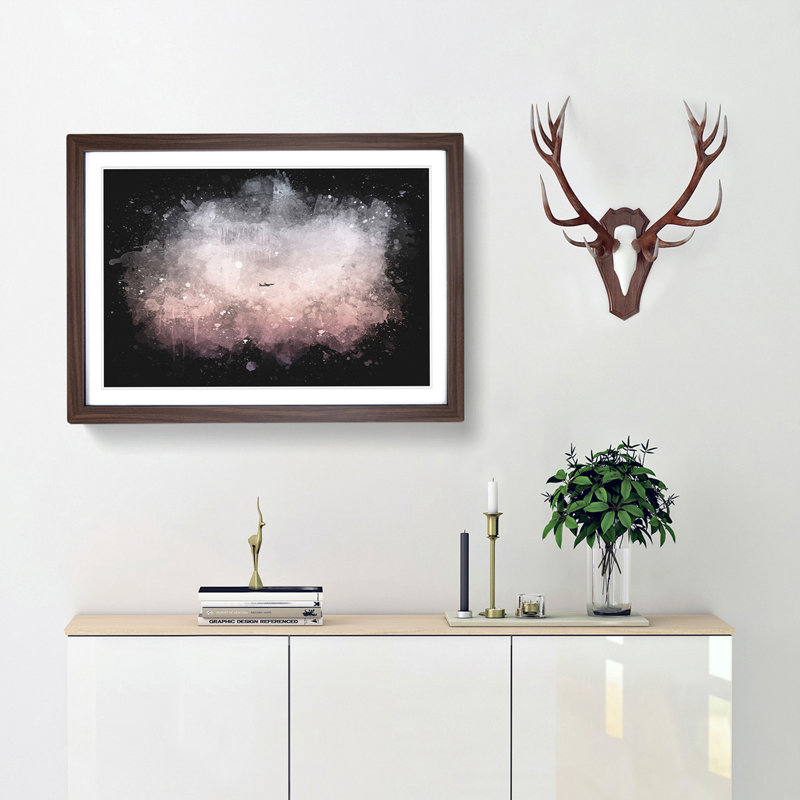 Airplane Passing the Moon - Picture Frame Graphic Art Print, 24cm H x 33cm W x 2cm D, Walnut Framed