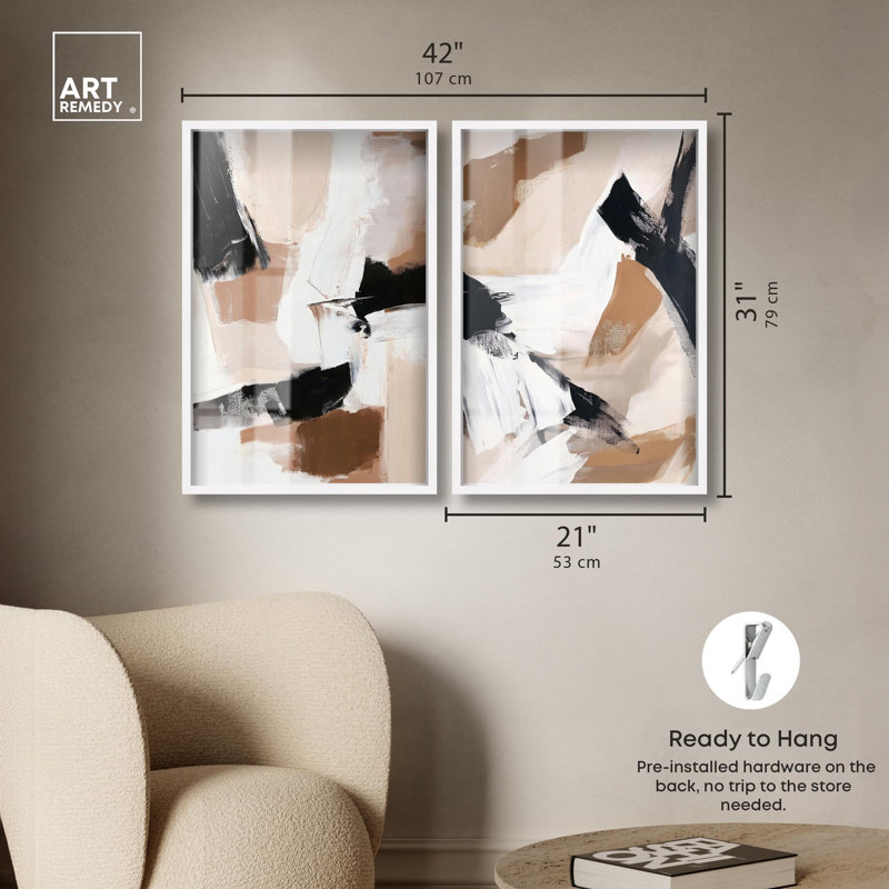 Chalk Chunk Collisions Duo Shadowbox Print Abstract Wall Decor Set by Art Remedy, Black Frame, 10 x 15, 31" H x 21" W