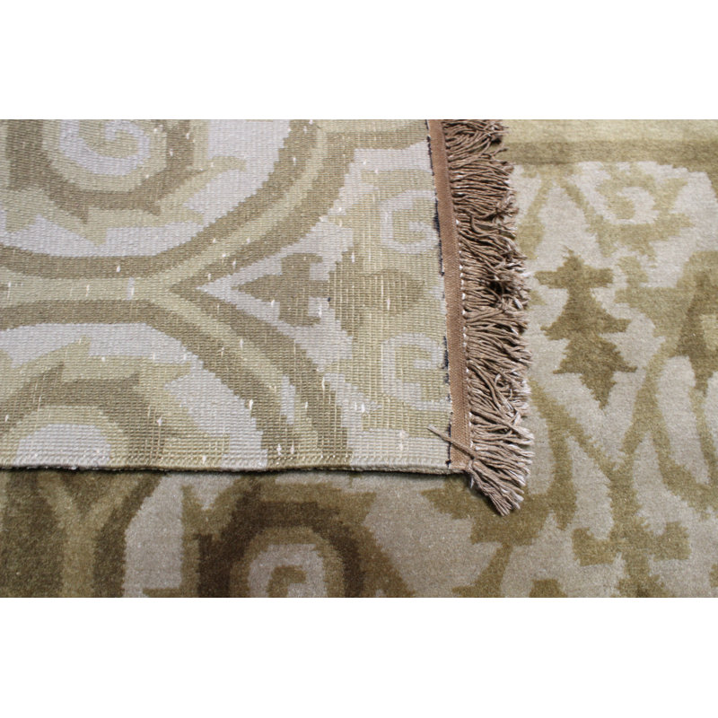 Tapis oriental brun clair / armée en laine noué à la main 7 pi 8 po x 9 pi 7 po Elara