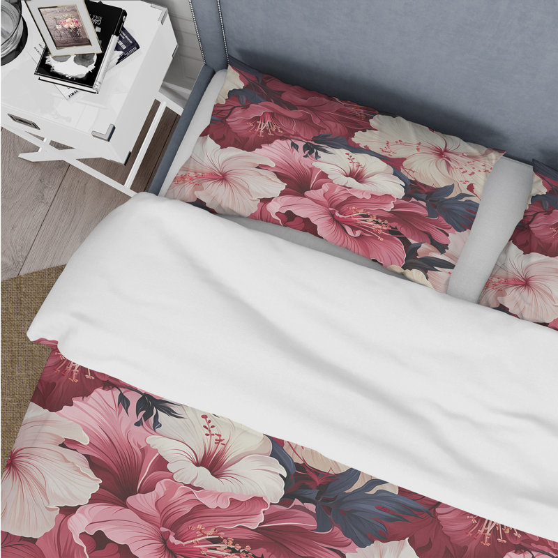 Ensemble de housse de couette Hibiscus Romance, Housse de couette simple + 1 taie décorative stan