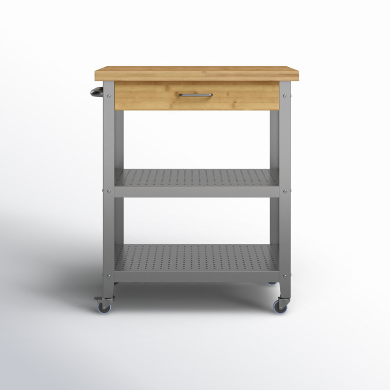 Costas 32 " W Kitchen Cart with Solid Wood Top, Natural