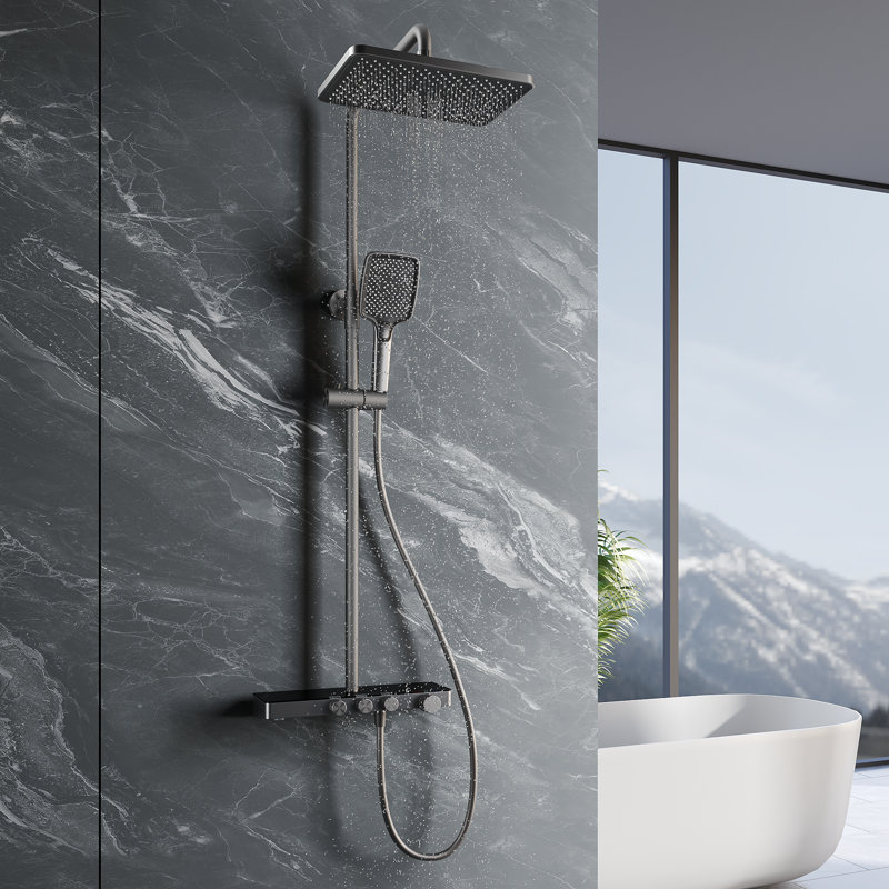 Three-outlet thermostatic shower, gray, Grey, Knob