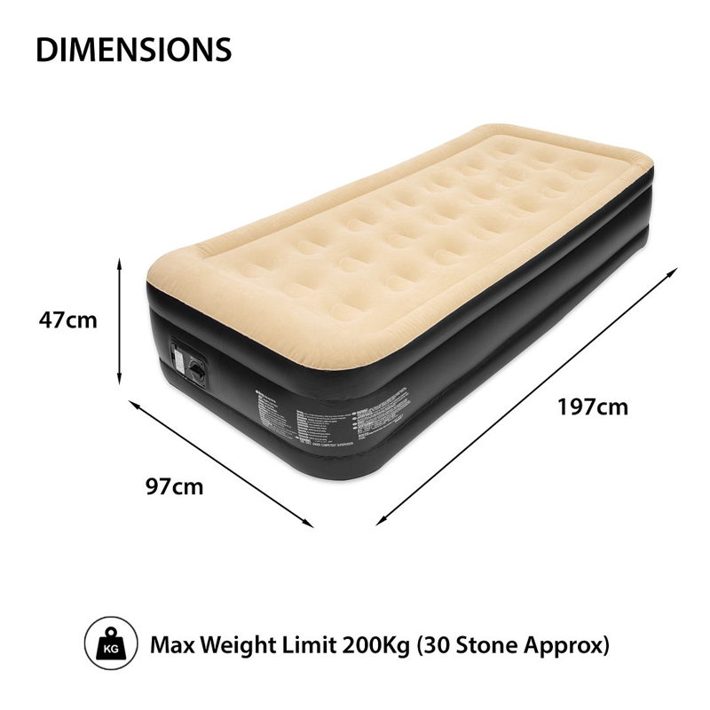 High Raised Airbed + Built in Pump, Twin, Beige